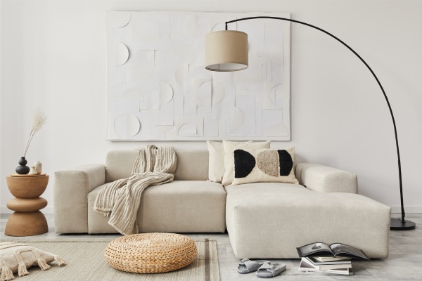 arc-lamp-in-den-over-sectional-sofa